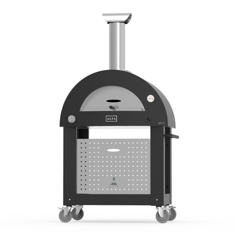 ALFA Brio Wood and Gas Pizza Oven in Silver-Black. on Brio base.